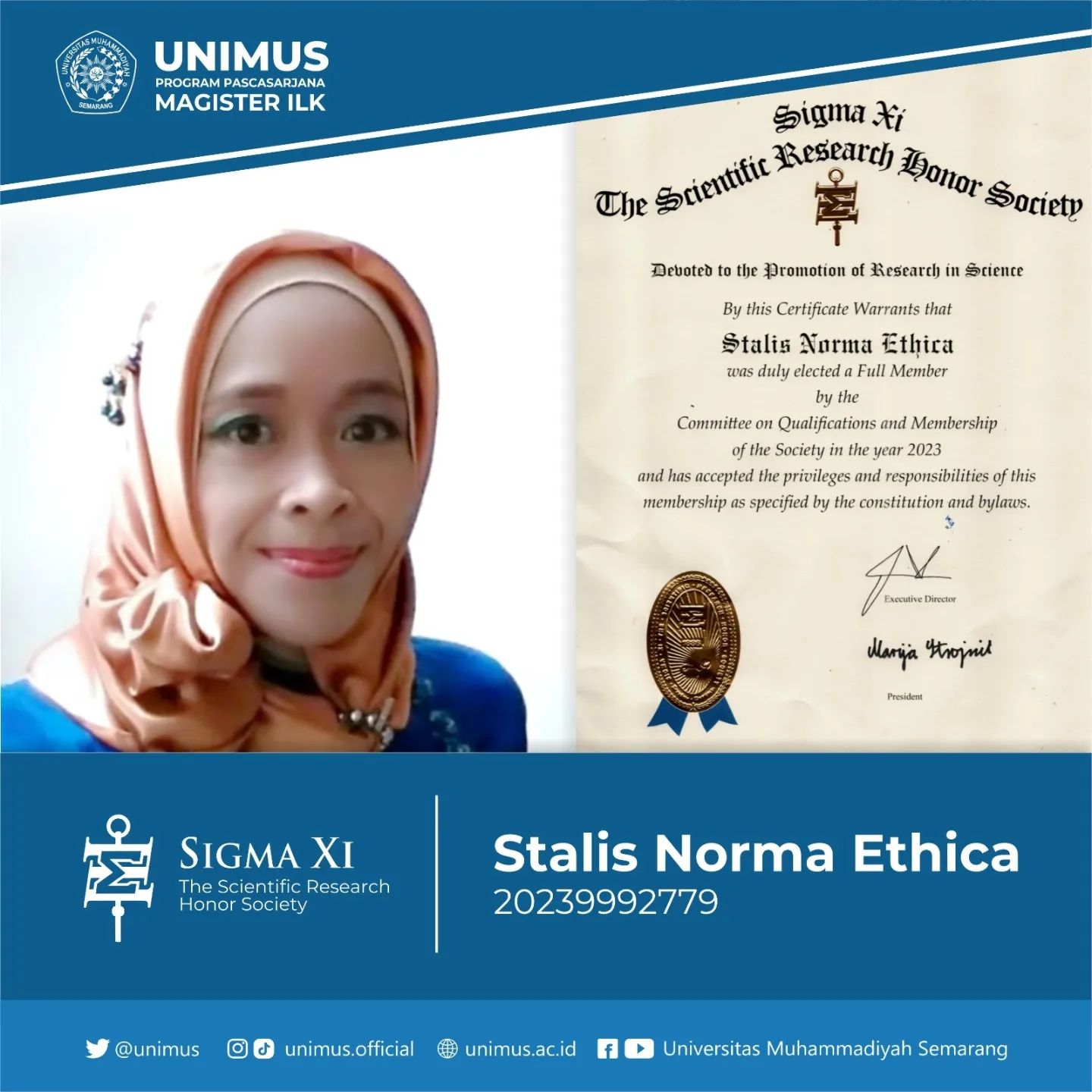 DOSEN S2 SLM MENDAPAT KEANGGOTAAN SIGMA Xi – THE SCIENTIFIC RESEARCH HONOR SOCIETY